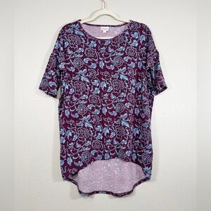 LuLaRoe Irma Shirt Tunic Purple Blue Floral Short Sleeve Top Oversize Women XXS